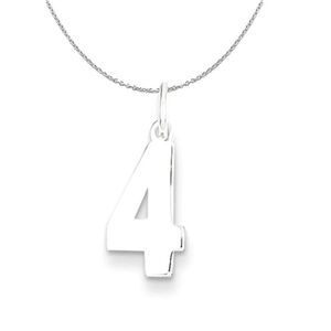 Silver, Athletic Collection, Small Polished Number 4 Necklace - 24 In
